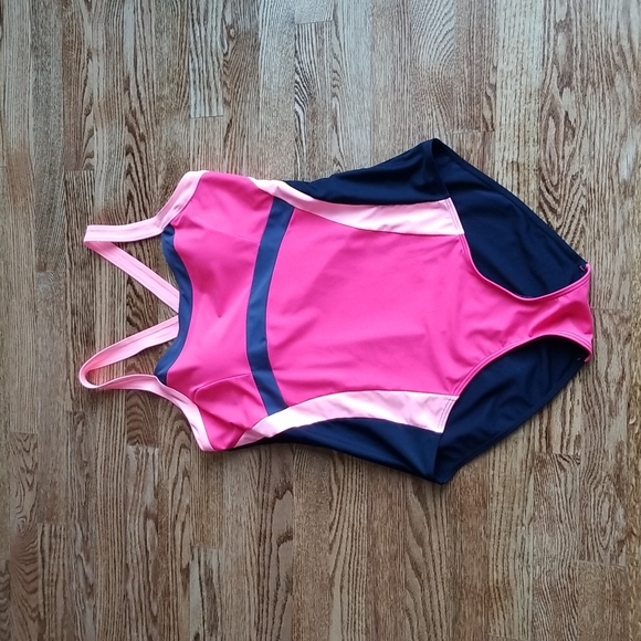 (XL) Bright Coral One Piece Swimsuit Beach Summer Swim Color Block Performance - Picture 1 of 8